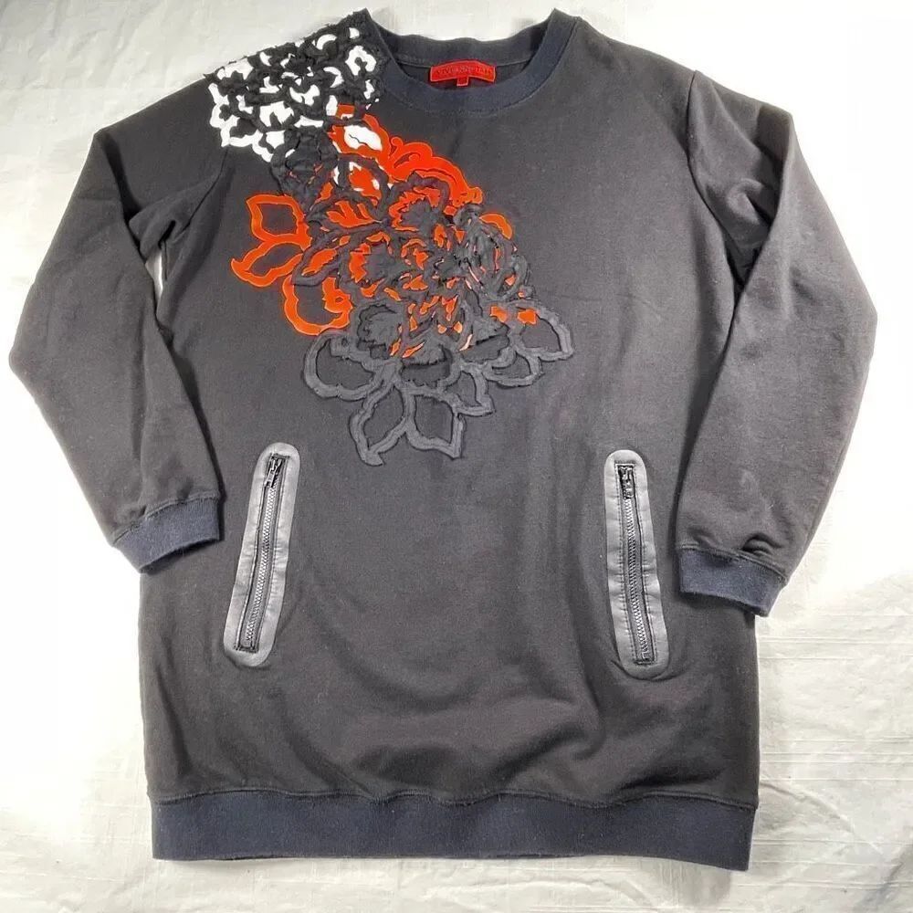 Vivienne Tam Black Embroidered Floral Pullover Sweatshirt P Small